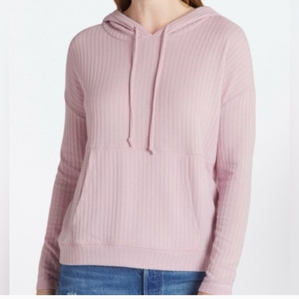 CHASER Sarley Textured Hoodie Knit Hoodie, Light Pink Perfect Layering Piece XS